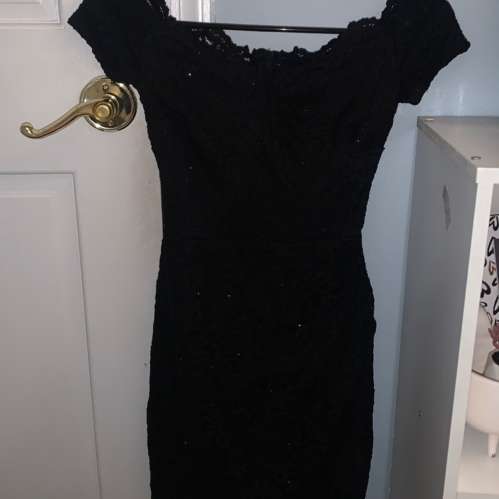 Mini black sparkly lace dress